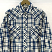 Saddlebrook Men's Button Up Shirt Western Pearl Snap Plaid Blue White Vtg Size M