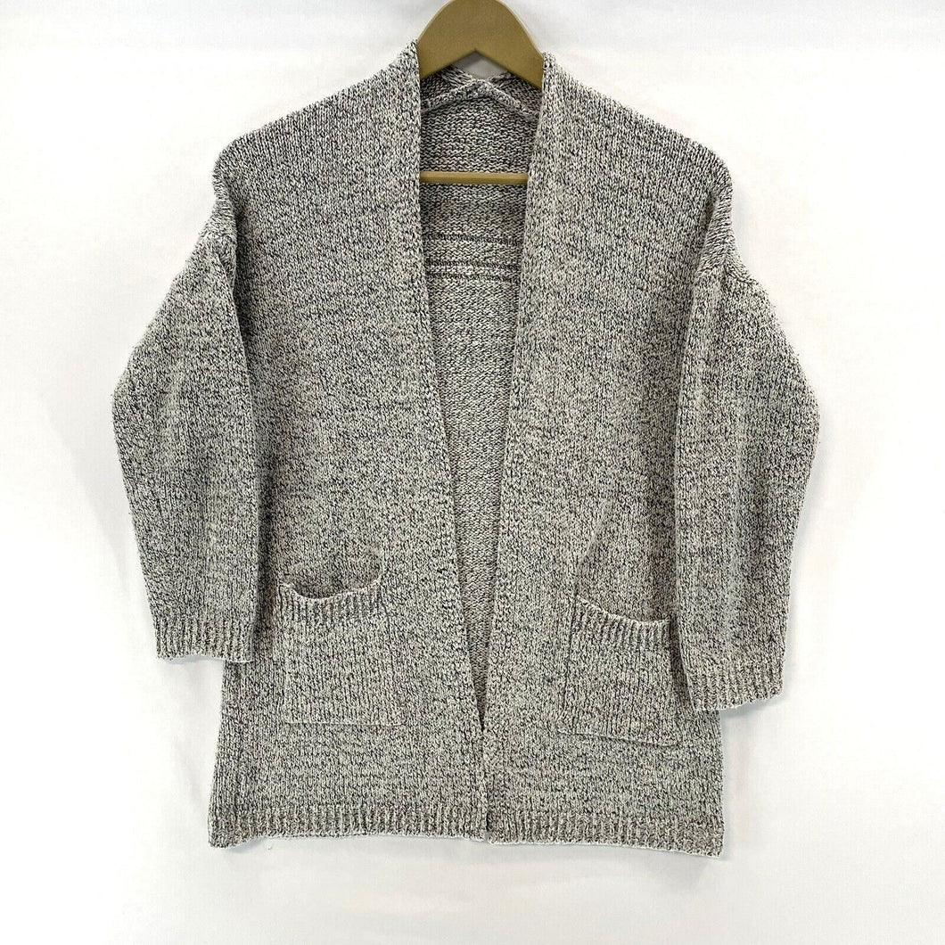 Vintage Women's Cozy Knit Sweater Open Cardigan Pockets Heather Gray Size S