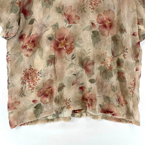 Alfred Dunner Women's Sheer Blouse Floral Vtg Made USA Beige Pink Size 24W