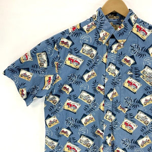 Natural Issue Men's Button Up Shirt Hawaiian Motorcycle Car Stamp Blue Size S