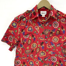 Leslie Fay Women's Button Up Blouse Paisley Tribal Geometric Vtg Red Size 4