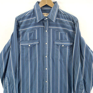 Bit & Bridle Men's Striped Button Down Shirt Pearl Snap Western Blue Size L