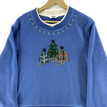 Alia Women's Layered Fleece Sweater Christmas Tree Stitching Blue Size L