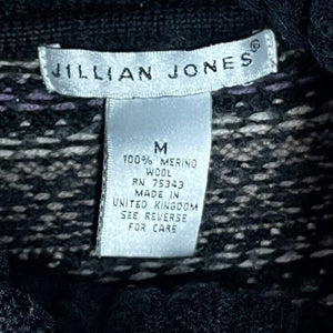 Jillian Jones Women's Turtleneck Merino Wool Striped Snowflake Black Size M