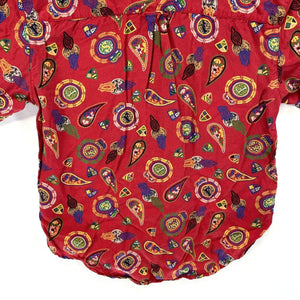 Leslie Fay Women's Button Up Blouse Paisley Tribal Geometric Vtg Red Size 4