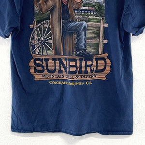 Gildan Men's Graphic T Shirt Sunbird Mountain Grill Colorado Springs Blue Size L