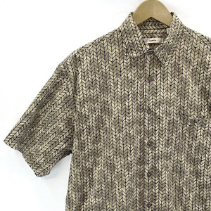 Campia Moda Men's Button Up Shirt Geometric Arrow Tribal Oversized Beige Size M