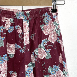 Handmade Women's High Waist Shorts Light Floral Pockets Vtg Maroon Red Size XS