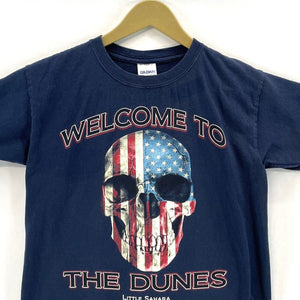 Gildan Women's T Shirt Ride Hard The Dunes USA Flag Skull Size Youth M Adult XS