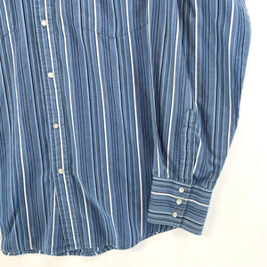 Bit & Bridle Men's Striped Button Down Shirt Pearl Snap Western Blue Size L