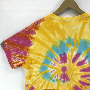 Colortone Women's Cropped T Shirt Elk River Canoe Tie Dye Spiral Yellow Size L