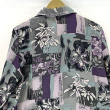 Graff Women's Floral Button Blouse Light Flowy Office Vtg Gray Purple Size M