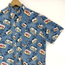 Natural Issue Men's Button Up Shirt Hawaiian Motorcycle Car Stamp Blue Size S