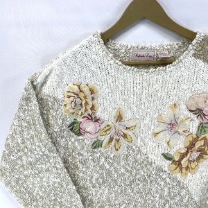 Penbrooke Lane Women's Knit Sweater Cozy Soft Pearl Flower Vtg Beige Size L