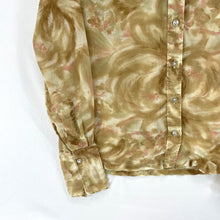 The Mad Shirter Women's Button Blouse Sheer 70s Collar Swirl Pink Beige Size 12