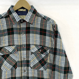 St Johns Bay Men's Button Up Shirt Outdoor Flannel Vtg Plaid Blue Green Size L