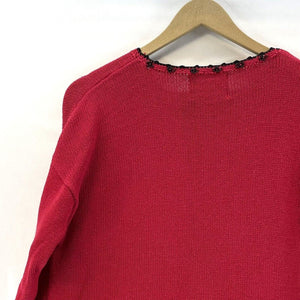 Heirloom Collectibles Women's Knit Sweater Tunic Floral Beaded Vtg Red Size M