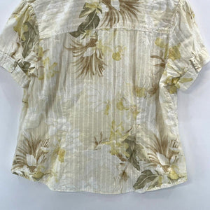 Caribbean Joe Women's Sheer Button Blouse Tropical Floral Hawaii Yellow Size L