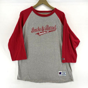 Champion Men's Raglan Baseball Shirt Smoke & Barrel Single Malt Gray Red Size XL