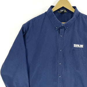 North End Mens Button Up Shirt Nissan Skyline JDM Workwear Navy Blue Size 2XL