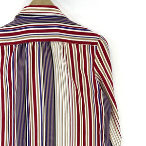 Pykettes Women's Striped Blouse Light Button Up Pleated Vtg Purple Red Size 12