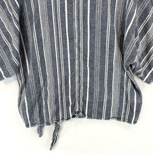 Women's Boho Beach Blouse Tie Waist Lightweight Striped Blue White Size M