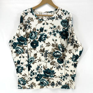 Bobbie Brooks Women's Ribbed 80s Floral Sweater Blue Size M