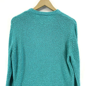 National Women's Knit Sweater Cozy Button Cardigan Teal Blue Size L