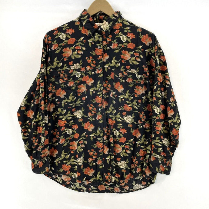 Get! Women's Black Floral Tunic Blouse with Flowey Silhouette  Size M