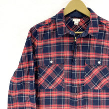 J Crew Women's Plaid Tunic 1/2 Half Zip Shirt Outdoor Flannel Blue Red Size M