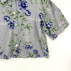 Betsy Lauren Women's Linen Button Up Blouse Garden Rose Floral Gray Size 12