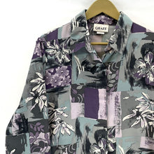 Graff Women's Floral Button Blouse Light Flowy Office Vtg Gray Purple Size M