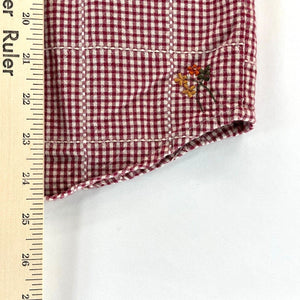 Premier Intl Women's Button Up Shirt Floral Embroidery Gingham Plaid Red Size M