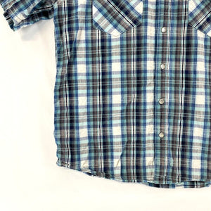 US Expedition Men's Button Up Shirt Western Workwear Plaid Blue White Size L