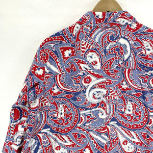 Westbound Women's Button Up Linen Blend Flowy Tunic Paisley Blue Red Size L