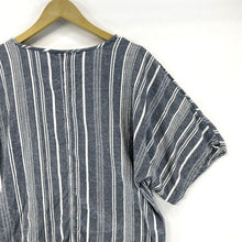 Women's Boho Beach Blouse Tie Waist Lightweight Striped Blue White Size M