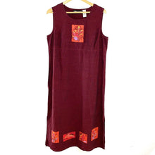 Sag Harbor Women's Tank Dress Maxi Fall Leaves Graphic Flowy Vtg Red Size 14