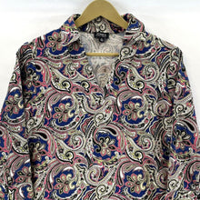 Jones New York Women's Funky Boho Blouse Linen V Neck Paisley Blue Pink Size M