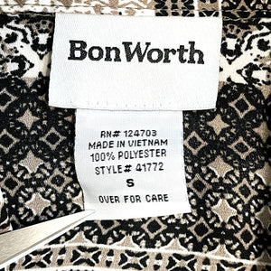 BonWorth Women's Button Up Blouse Flowy Lightweight Striped Black Taupe Size S