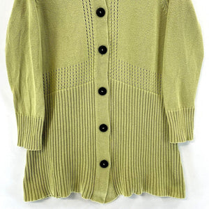 Vtg Women's Long Button Cardigan Ribbed Knit Sweater Lime Green Size M