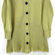 Vtg Women's Long Button Cardigan Ribbed Knit Sweater Lime Green Size M