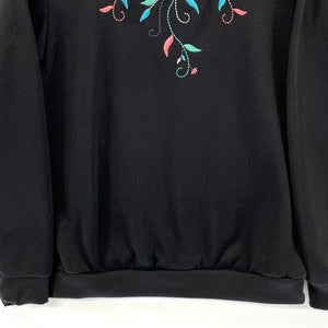 Blair Women's Layered Sweatshirt Floral Embroidery Soft Cozy Vtg Black Size S