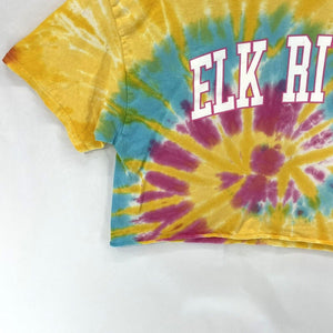 Colortone Women's Cropped T Shirt Elk River Canoe Tie Dye Spiral Yellow Size L