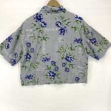 Betsy Lauren Women's Linen Button Up Blouse Garden Rose Floral Gray Size 12