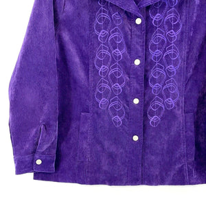 Vintage Women's Corduroy Jacket Embroidered Snap Button Size L