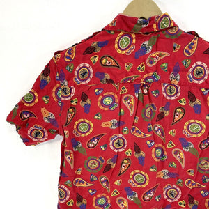 Leslie Fay Women's Button Up Blouse Paisley Tribal Geometric Vtg Red Size 4