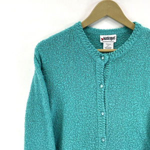 National Women's Knit Sweater Cozy Button Cardigan Teal Blue Size L