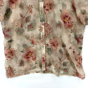 Alfred Dunner Women's Sheer Blouse Floral Vtg Made USA Beige Pink Size 24W