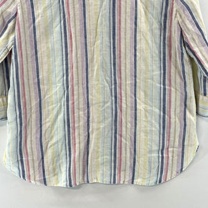 Chico's Women's Linen Blouse Striped Button Up Tunic Flowy Lightweight Size 1