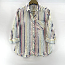 Chico's Women's Linen Blouse Striped Button Up Tunic Flowy Lightweight Size 1